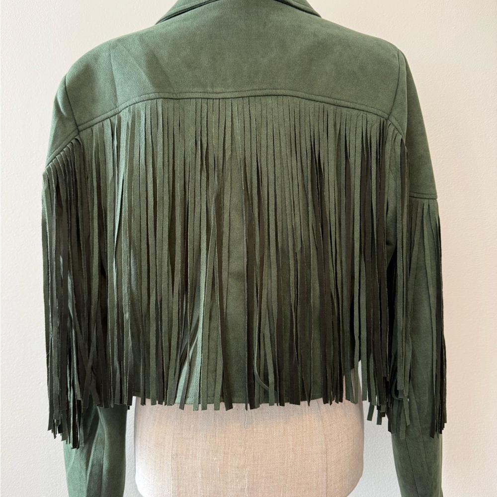 Green Fringe Bomber Jacket - Picture 4 of 7